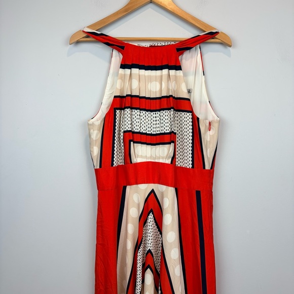 ELIZA J Poppy Stripe Scarf Print Crepe de Chine Bow Tie Back Maxi Gown Dress - Picture 3 of 16